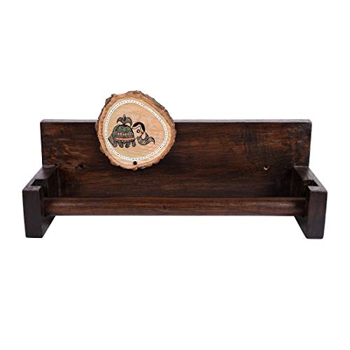 Image of Aakriti Art Creations Madhubani Art Wooden Towel Holder | Handcrafted Wooden Matte Finish Natural Brown Wall Mounted Towel Holder for Bath & Wash Area