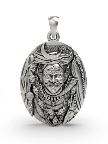 Exotic India 925 Sterling Silver Kaal Bhairava (Fierce Form of Lord Shiva) Pendant Jewelry for Men & Women