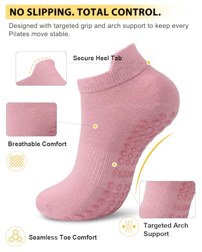 Image of Aoliks 6 Pairs Pilates Grip Socks for Women, Non-slip Yoga Athletic Socks for Barre Ballet Barefoot Workout Hospital