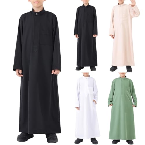 Muslim Thobe for Boys Long Sleeve Islamic Arabic Kaftan 𝐑obe Middle East Dubai Prayer Dress Kids Ramadan Eid Outfit