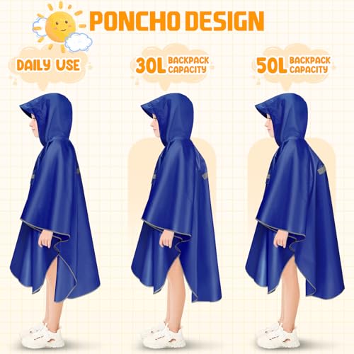 NEUROVE Regencape Unisex Wasserdicht Regenponcho Kinder Regenkleidung Mit Reflektierender Poncho Regenjacke Für Jungen Mädchen 140-160cm, Blau