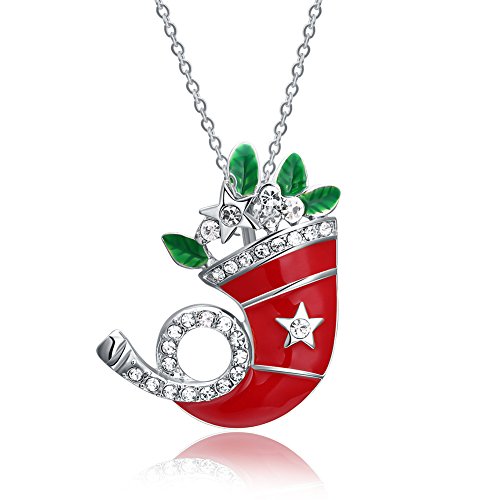 Collier chapeau de Noël femme en finitions dorées et détails émaillés