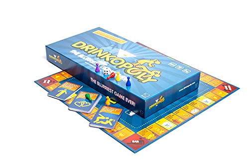 Drinkopoly - the King of Drinking Games - Combined Board/Table Party Games for Adults and Students with 50 Cards with Tasks, an (Un) Forgettable Experience, A Drinking Game Set