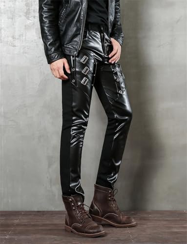 Men's Slim Fit Pu Leather Pants Hip Hop Faux Leather Trousers Nightclub Dance Party Motorcycle Biker Pants4