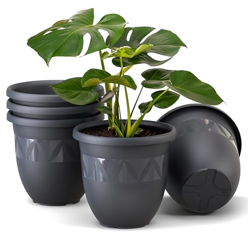 Plastard Übertopf 5er Set Durchmesser 21 cm Anthrazit Blumentopf für Innen und Außen aus Kunststoff Pflanztopf für Balkon Terrasse Pflanzkübel Kräutertopf'