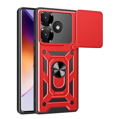 HONLEN Funda Adecuado para Poco F6 (6.67' Inches), Carcasa con Anillo Soporte para PC Armor con Base Magnética - Rojo