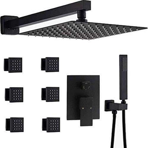 Système de douche italienne noire avec mitigeur encastré et douche de tête carrée