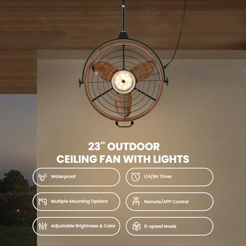 CROSSIO Outdoor Ceiling Fan with Lights, 23‘’ Waterproof Gazebo Fan with Remote Control Smart App, Plug in Caged Ceiling Fan for Patios, Pergola Porch - Image 2