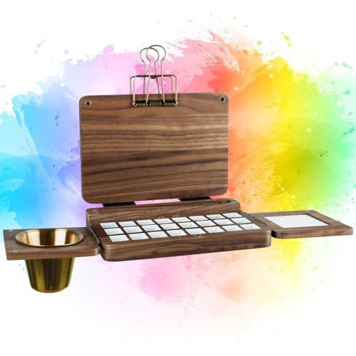 KOVNISE Paint Palette Wooden Watercolour Palette with Lid Acrylic Paint Palette with 24 Grids Black Walnut Palette Box Travels Outdoors Paint Pallets for Watercolour Painters Artists Beginner Children