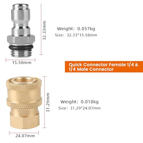 Image of Pressure Washer Adapter 1 /4 Inch Quick Connect Coupler, Female Quick Socket with Male Plug Connector, High Pressure Hose Fitting for Car Cleaning, Power Washing Machine & Foam Cannon