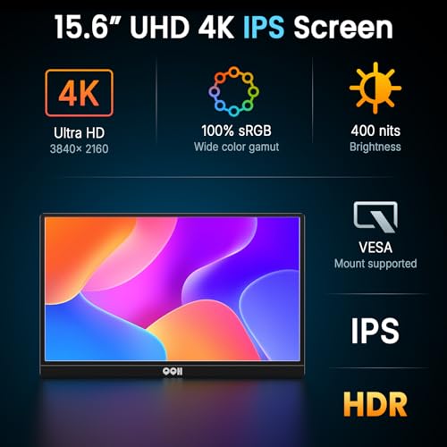 Image of QQH 4K Portable Monitor, 15.6 inch IPS 3840x2160 UHD USB-C HDMI Travel Portable Monitor for Laptop, Ultra-Slim Alloy Gaming Monitor Second Display with w /Smart Cover for PC, Phone, PS5 /4, Xbox, Switch
