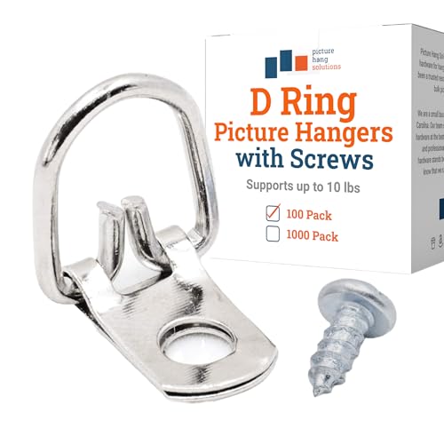 D Ring Picture Hangers with Screws - 100 Pack - Bulk D Rings - Pro Quality Hangers, Picture Hanging Hardware, Dring, Small D Ring Picture Hangers - Picture Hang Solutions.