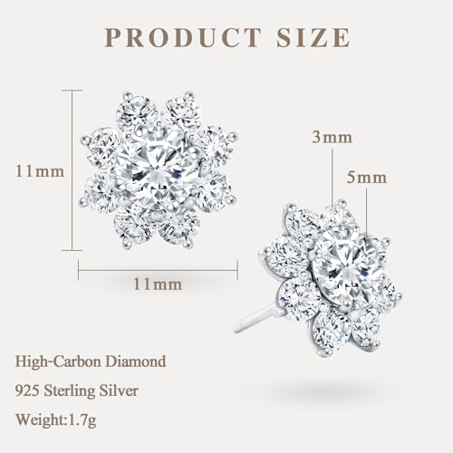 High-Carbon Diamond Stud Earrings 18K White Gold Plated Brilliant Round Cut Lab Created Diamond S925 Sterling Silver Hypoallergenic Stud Earrings for Women2