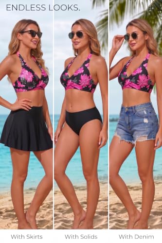 Image of Holipick Women Halter Bikini Tops - Push Up Bathing Suit Top V Neck Full Coverage Swimsuit Top Only