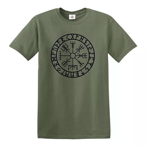 Image of Darkwear Vegvisir Compass Viking Celtic T-Shirt Norse Thor Odin Tshirt(Military Green,L)