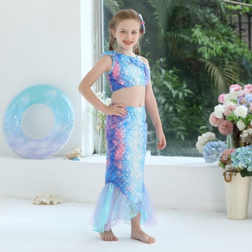 Image of GALLDEALS Girls Swimsuit 3 Piece Bathing Suits Flounce Ruffle Tankini Set Beach Swimwear with Cover Ups Skirt for 3-10 Years