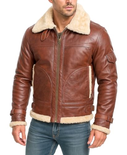 La Mejor comparativa de Cazadora piloto piel para comprar hoy. 35 B3 RAF Aviator Pilot - Chaqueta de piel de oveja para hombre, color negro y marrón, Marrón, Small