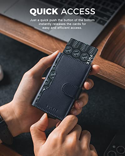 Vulkit Pop Up Wallet Credit Card Holder With Leather Slots Rfid Blocking Slim Metal Card Case For Men Or Women(Navy) #TOP1