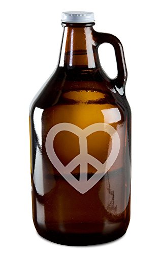 Milk Mug Designs Peace And Love Heart Design Hand-Made Etched Glass Beer Growler 64 oz