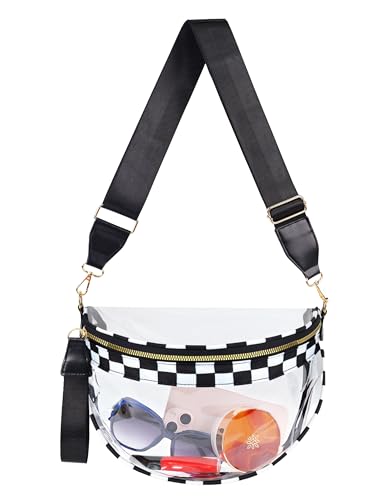 Checkered Bum Bag Clear Bag For Stadium Events Crossbody Fanny Pack Game Day Stadium Bags For Women Concert Work Travel Valentines Day Gifts Black