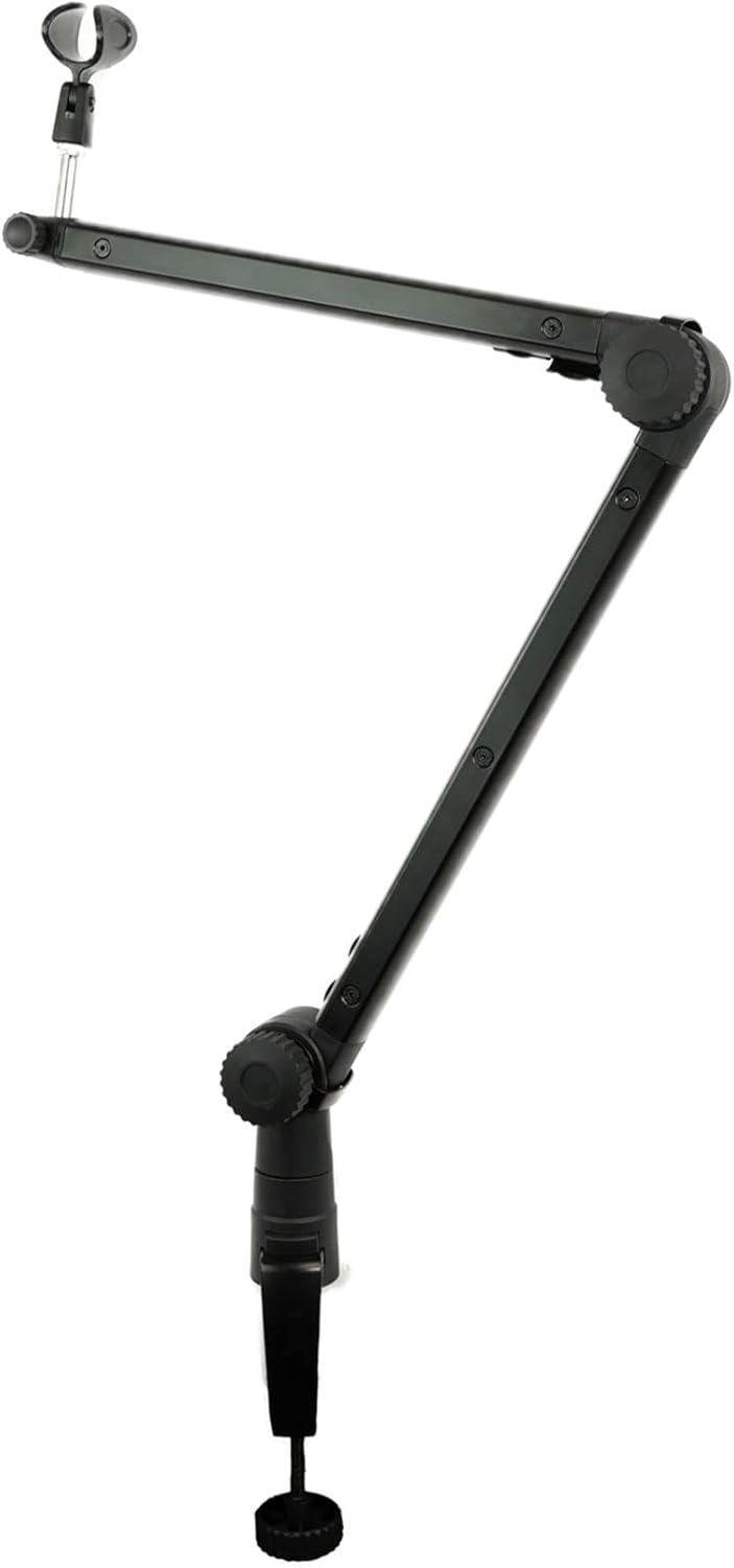 Rockville ROGAN STAND Pro Boom Arm Mic Stand, 38″ Reach, Aluminum, Dual Mount, Hidden 6.5ft XLR Cable, Mic Clip Included, Foldable Design, for Podcasting and Streaming