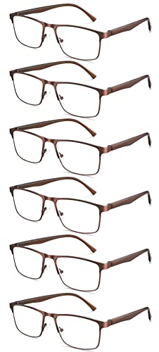 LAURA FAIRY 6 Pairs Reading Glasses,Stylish Metal Frame - Filter Lightweight Eyeglasses - Glasses for Men Anti Glare -Spring Hinge