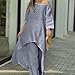 Thoughtaidea Women's Solid Color Linen Fashionable Casual Suit, Elegant Cotton Linen Two Piece Irregular Pantsuits (A,Large)
