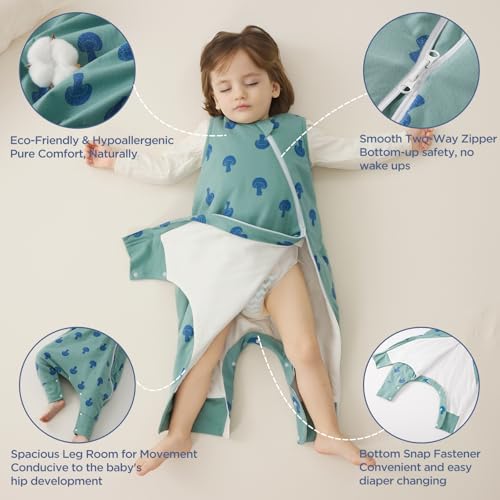 Image of Duomiaomiao 1.5 TOG Wearable Blanket 2-3T 100% Cotton Four Season Side Open Zipper Baby Sleep Sack with Feet, Breathable Toddler Sleep Bag
