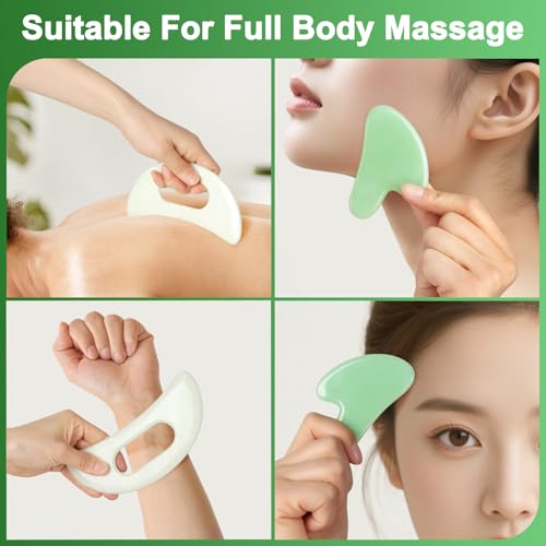 Image of Jade Stone Gua Sha Massage Tool Set Larger Guasha Board with Handle Muscle Scraping Massage Tools Facial Anti Cellulite Spa Acupuncture Tools for Massage, Lymphatic Drainage Valentine's Day Gifts