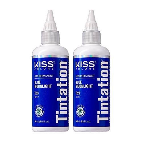 Red by Kiss Tintation Semi-Permanent Hair Color Aloe Vera Water Based Argan Oil Olive Oil Collagen & Keratin Long-Lasting Color Dye (Blue Moonlight 2 Pk 5 Fl Oz)