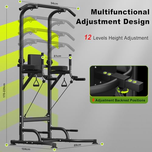 Dskeuzeew Power Tower Dip Station Klimmzugstange Freistehend multifunktionale Kraftstation - 7