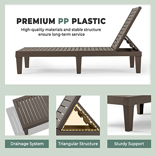 Yoleny 74'' Outdoor Chaise Lounge Chairs, 5 Position Adjustable Patio Loungers With Wood Texture Design, All-Weather Recliner For Patio, Garden, Beach, Poolside, Balcony Set Of 2 #TOP5