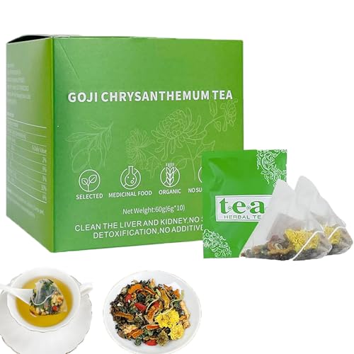 KLOUYHTY Goji Berry Chrysanthemum Tea, Herbal Dandelion Wolfberry Tea, 60g (10 Bags x 6g), Organic, Cleansing Your Liver (1pc)