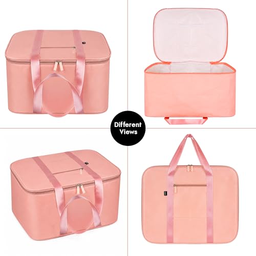 Image of Storite Nylon Big Underbed Storage Bag Moisture Proof Cloth Organiser with Zippered Closure and Handle(Peach, 56x46x30cm) Rectangular