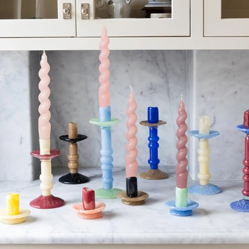 Image of Short Spiral Candles Gradient Pink Taper Candles 7.5 Inch Smokeless Twisted Candlesticks Unscented Handmade Candle Sticks 4 PCS for Romantic Dinner Wedding Holiday Decoration
