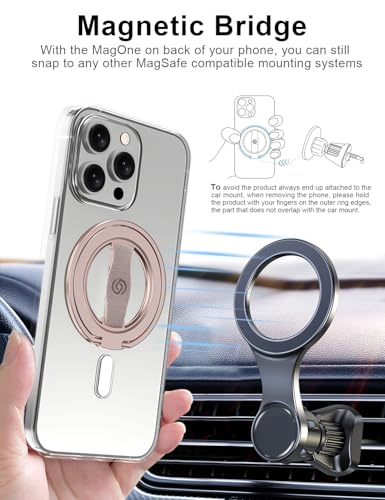 Image of EWA MagOne 3rd Gen [Compatible with MagSafe] Phone Grip Stand with Finger Strap, Removable Magnetic Ring Holder Kickstand Loop for iPhone 17,16,15,14,13,12 Series (Pink)