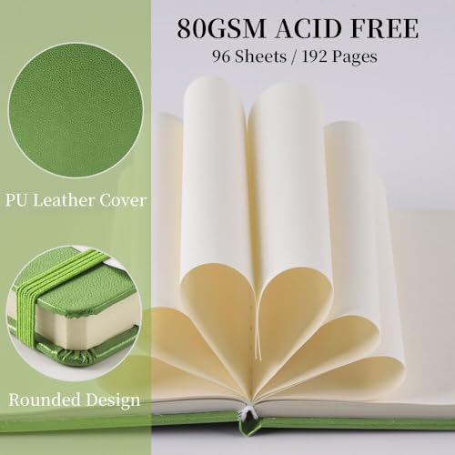 Image of 5x5 Pocket Sketch Book,80gsm Hardcover Art Sketchbook for Drawing Journal | PU Cover,Blank Paper,96Sheets /192Pages,Lay-Flat,Portable Travel Creation Paint Diary Memo Planner,Dry Media.Green