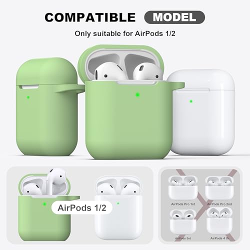Image of AirPods Case Cover with Keychain, Full Protective Silicone AirPods Accessories Skin Cover for Women Girl with Apple AirPods Wireless Charging Case,Front LED Visible-Avocado