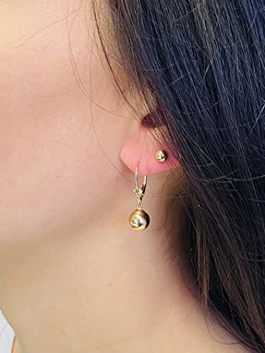 Jewelryweb - Real 14k Yellow Gold Dangle Polished Ball Lever Back Earrings - 5mm, 6mm, 7mm, 8mm - Gold Dangle Earrings for Women- Hypoallergenic Earrings2