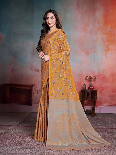 Image of Garden Vareli Floral Print Crepe Saree With Unstitched Blouse Piece