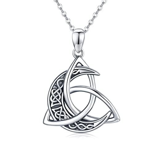CHENGHONG Celtic Moon Necklace for Women 925 Sterling Silver Celtic Knot Moonstone Pendant Necklace Crescent Irish Necklaces Celtics Jewelry Gift for Women Men
