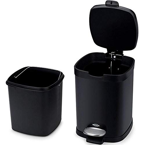Lixeira em Aço Carbono com Pedal Inox e Balde Removível, 20L, Preto, Brinox
