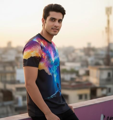 Image of Vibrant Nebula Cosmic All-Over Print T-Shirt | Explorer Under Galaxy Art Tee