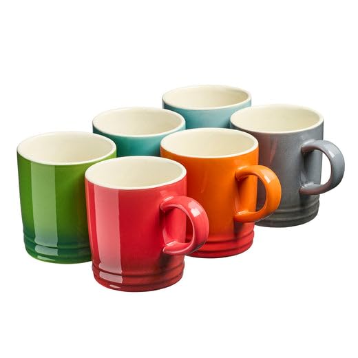 Cooks Professional 6 Piece Colourful Stoneware Mug Set | Tea Coffee Hot Chocolate Drinking Cups | Microwave & Dishwasher Safe Ceramic with Graduated Colour | 240ml Capacity | Multicolour