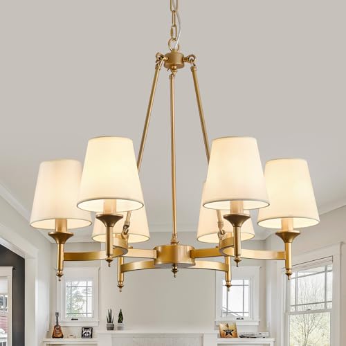 Qgiytp Gold Wagon Wheel Chandelier with White Linen...