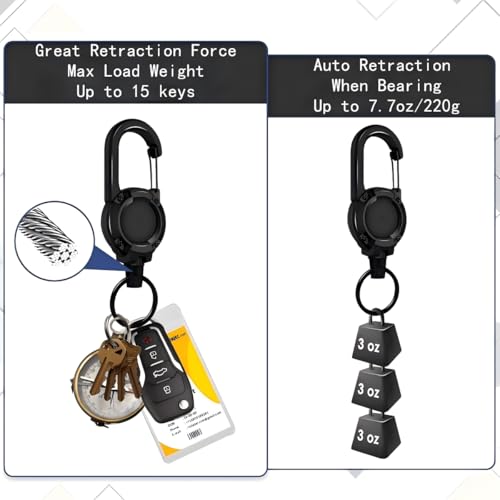 Image of Retractable Keychain 2 Pack with Carabiner Clip, Heavy Duty Badge Reel | Retractable Keychain with Carabiner Clip, Durable Badge Reel for Keys, ID Cards and Daily Use
