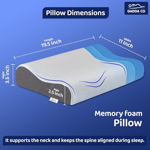 Image of GADDA CO Memory Foam Cervical Pillow for Neck & Shoulder Pain Relief, Orthopedic Contour Neck Support Pillow for Sleeping, Ergonomic Neck Support, Jacquard Cover -19 x 11 x 3.5 Inch | 2 Years Warranty