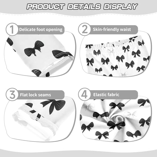 Girls Leggings Black and White Bows Soft Toddler Leggings for Girls Kids Pants Size 4T-10T3