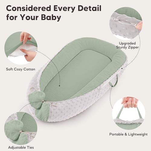 Image of Baby Lounger - Infant Lounger Pillow for Newborn 0-24 Months, Soft, Breathable & Portable Baby Lounger Pillow for Boys & Girls, Cozy Baby Floor Seat for Home & Travel (Green)