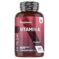 Vitamin A Tabletten - 10.000IE (3000μg) - Bekannt als Augenvitamin - Vitamin A trägt zur Erhaltung der normalen Sehkraft bei (EFSA) - 365 Retinylacetat Tablets - Alternative zu Tropfen - WeightWorld